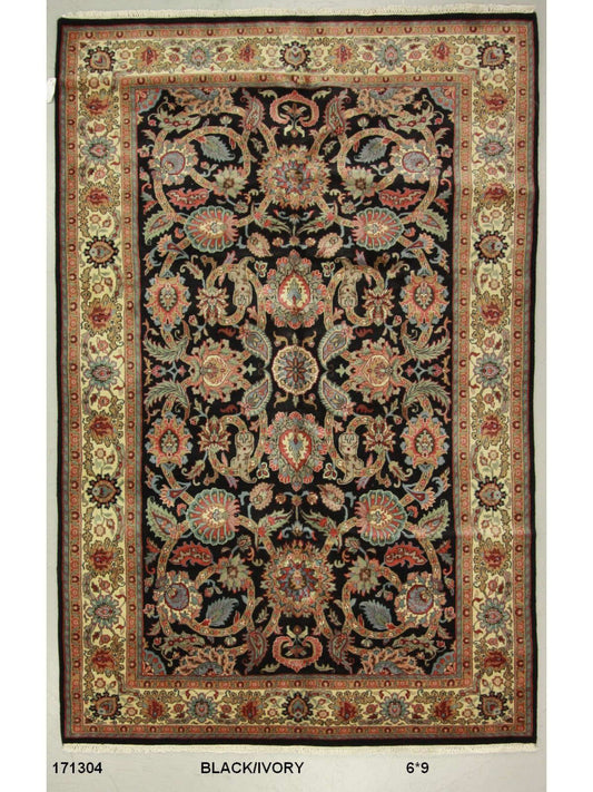 Traditional Black SK 6x9 Hand Knotted Area Rug from India