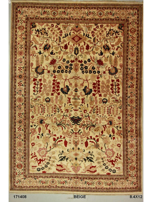 Traditional Beige SK Oversize Hand Knotted Area Rug from India