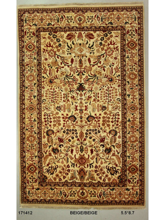 Traditional Beige SK Oversize Hand Knotted Area Rug from India