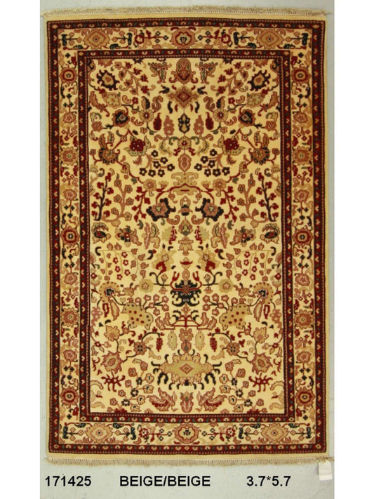 Traditional Beige SK 4x6 Hand Knotted Area Rug from India