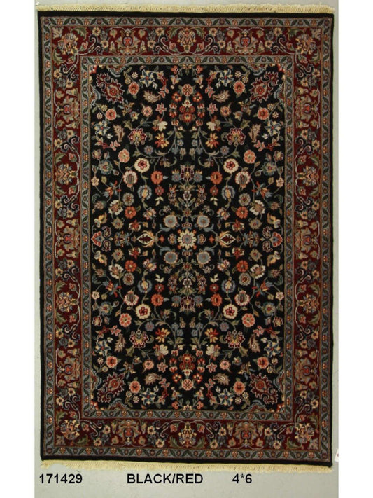 Traditional Black SK 4x6 Hand Knotted Area Rug from India