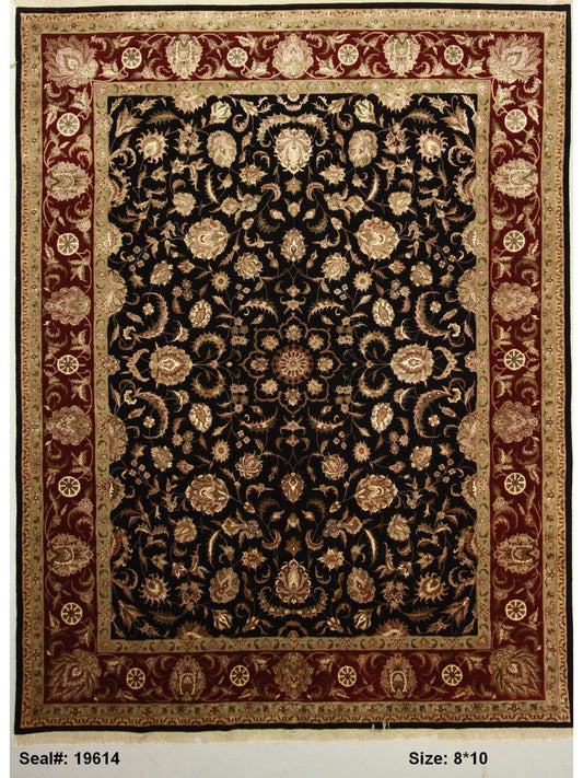 Traditional Black BC-172 7x10 Hand Knotted Area Rug from India