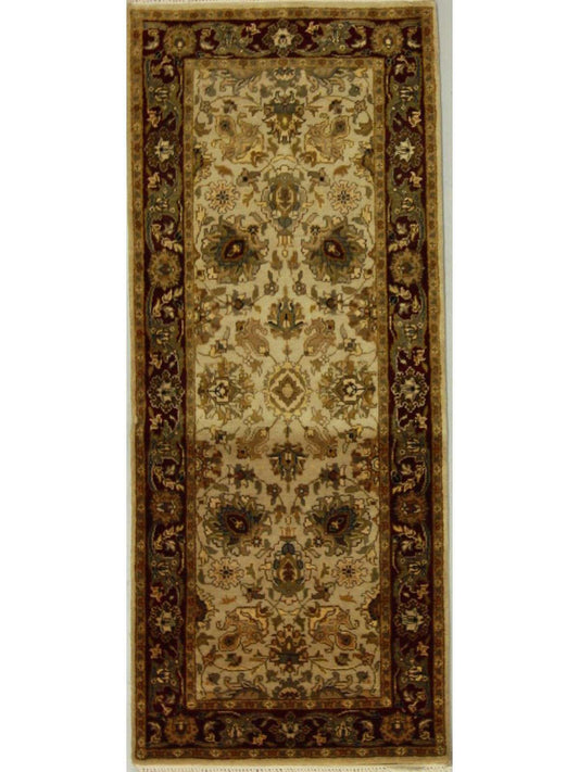 Traditional Beige 920 6ft Runner Hand Knotted Area Rug from India