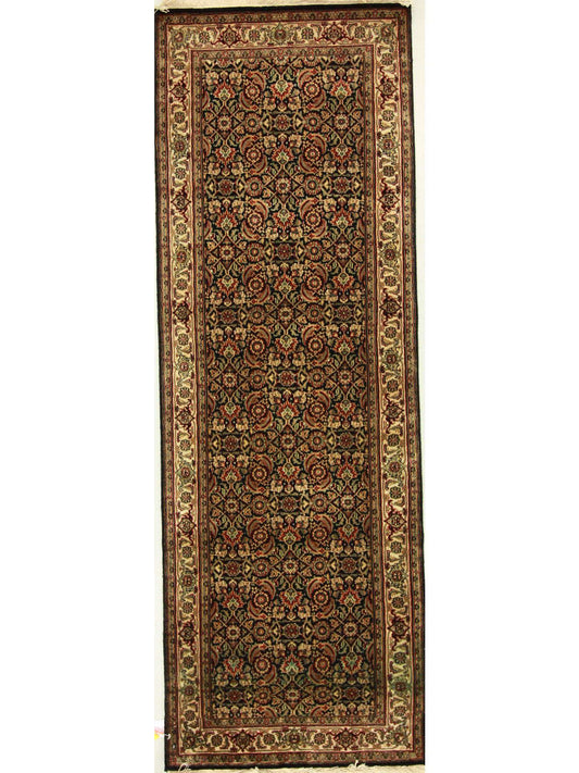 Traditional Black HERATI 8ft Runner Hand Knotted Area Rug from India