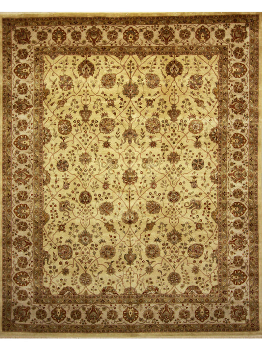 Traditional Lt Gold 576 8x10 Hand Knotted Area Rug from India