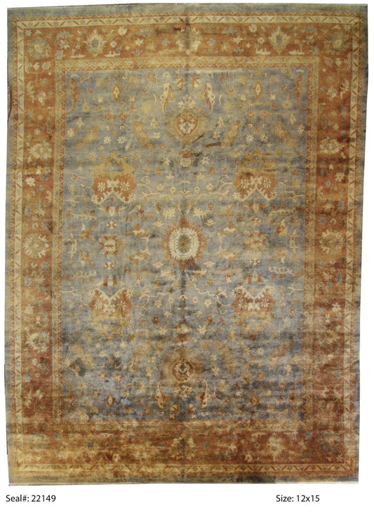 Traditional M.Blue/Rust 1241 12x15 Hand Knotted Area Rug from India