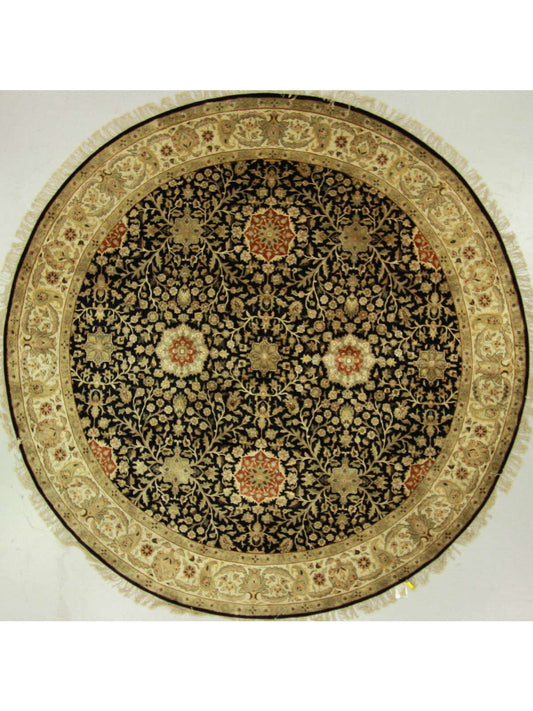Traditional Black BC117 8ft Round Hand Knotted Area Rug from India