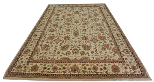 Traditional Beige/Beige GCH-19A 10x14 Hand Knotted Area Rug from India