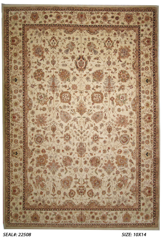 Traditional Beige/Beige GCH-19A 10x14 Hand Knotted Area Rug from India