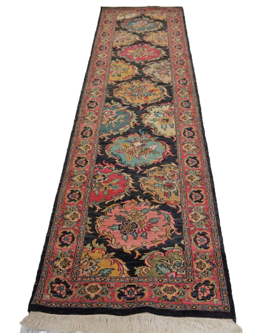 Traditional Black BK-19 10ft Runner Hand Knotted Area Rug from India