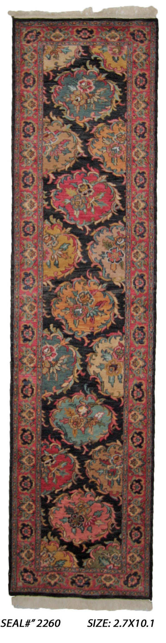 Traditional Black BK-19 10ft Runner Hand Knotted Area Rug from India