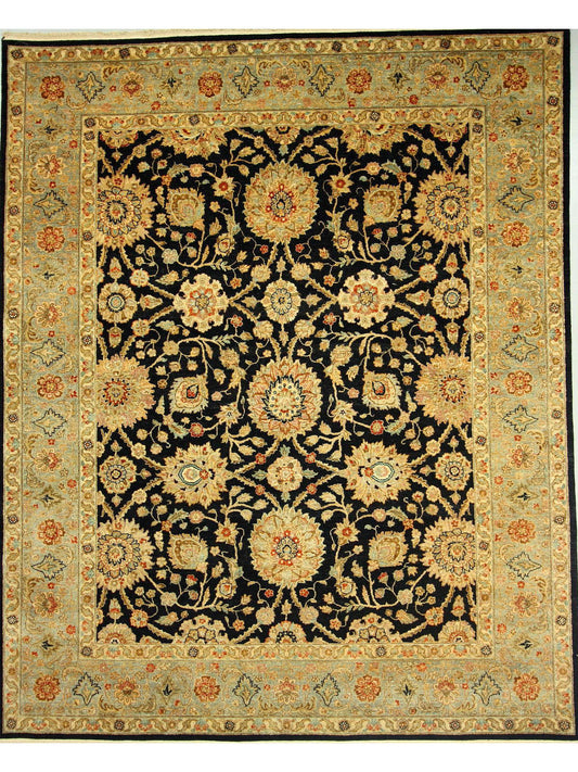 Traditional Black SKD-24 8x10 Hand Knotted Area Rug from India