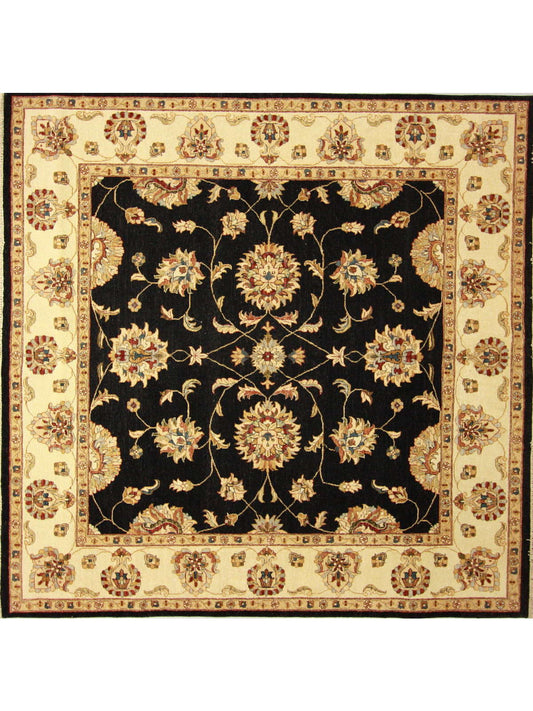 Traditional Black J-54 8ft Square Hand Knotted Area Rug from India