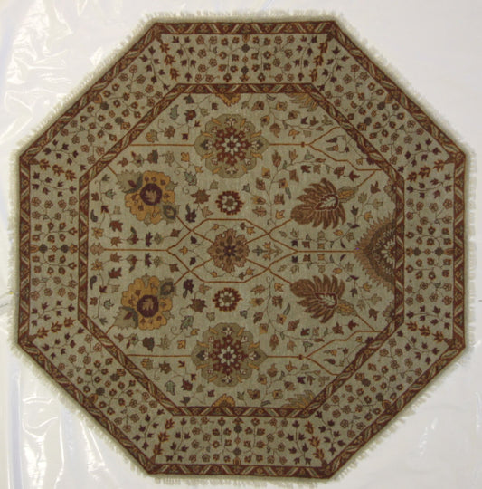 Traditional Bedge NANDINI 5ft Octagon Hand Knotted Area Rug from India