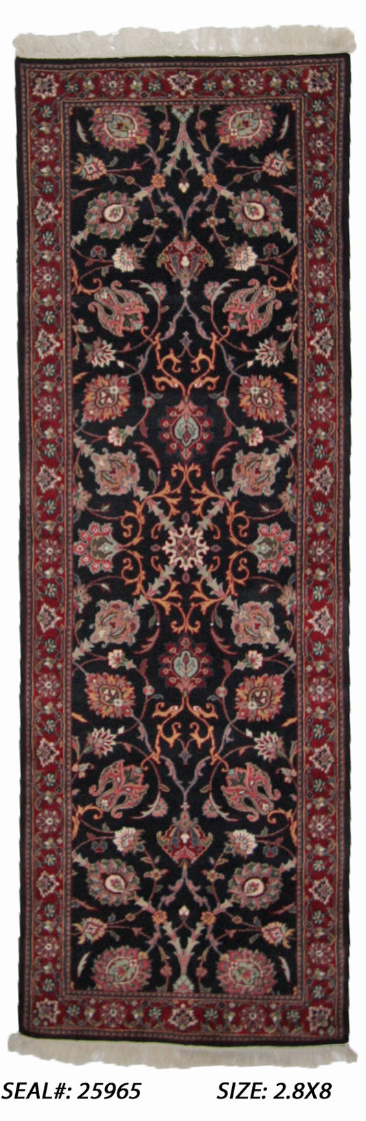 Traditional Black SHIRAJ 8ft Runner Hand Knotted Area Rug from India