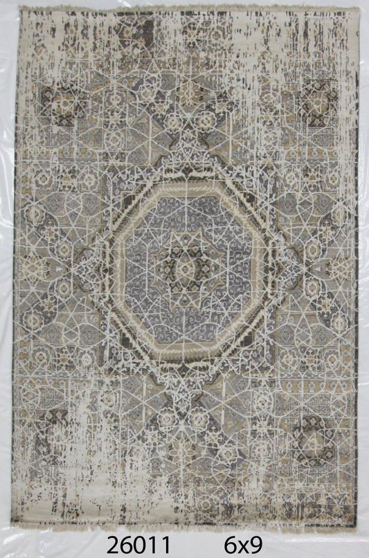 Modern Grey MAMLUK 6x9 Hand Knotted Area Rug from India