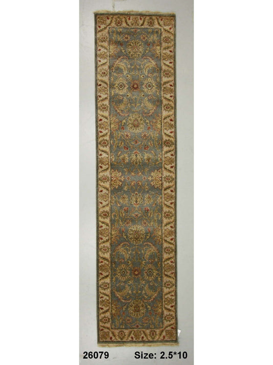 Traditional L.Blue DJ-37 10ft Runner Hand Knotted Area Rug from India