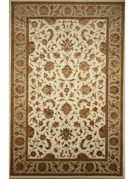 Traditional Beige NEW 6x9 Hand Knotted Area Rug from India