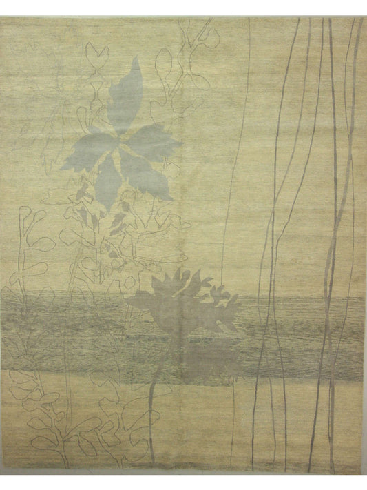 Modern Beige MALAYA 8x10 Hand Knotted Area Rug from Nepal