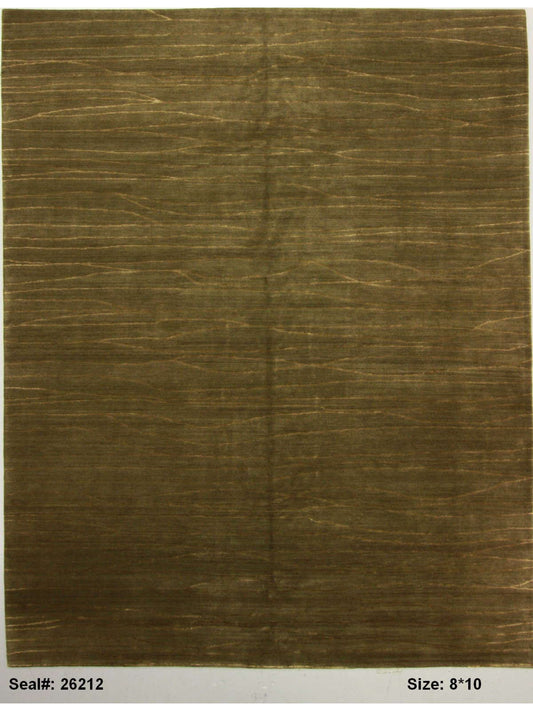 Modern Olive Y509 7x10 Hand Knotted Area Rug from Nepal