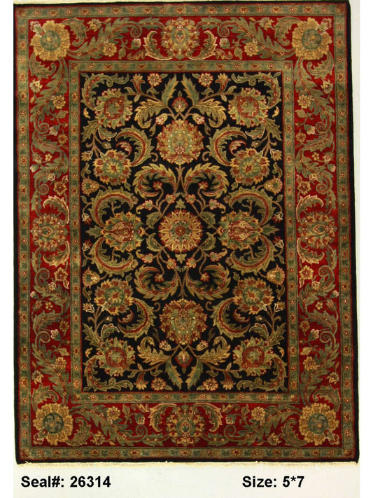 Traditional Black SK-966 5x7 Hand Knotted Area Rug from India