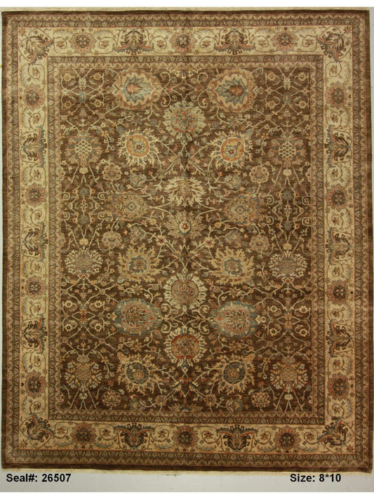 Traditional Choclate MAZAL-01 8x10 Hand Knotted Area Rug from India