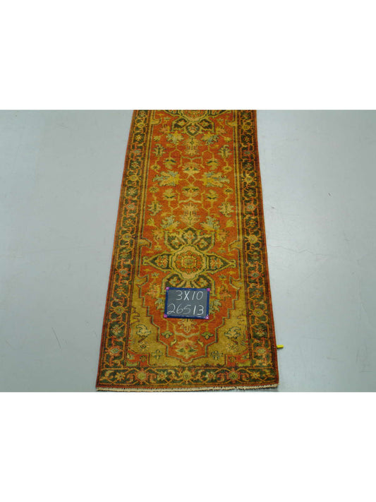 Traditional Red 454 10ft Runner Hand Knotted Area Rug from India