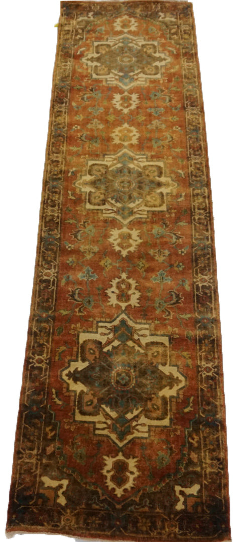 Traditional Rust 654 12ft Runner Hand Knotted Area Rug from India