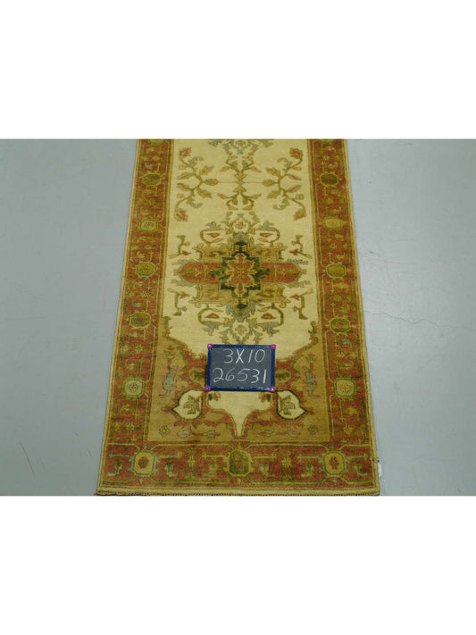 Traditional Beige 635 10ft Runner Hand Knotted Area Rug from India