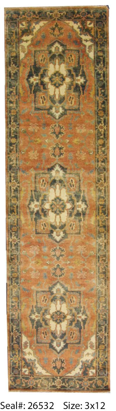 Traditional Rust 554 12ft Runner Hand Knotted Area Rug from India