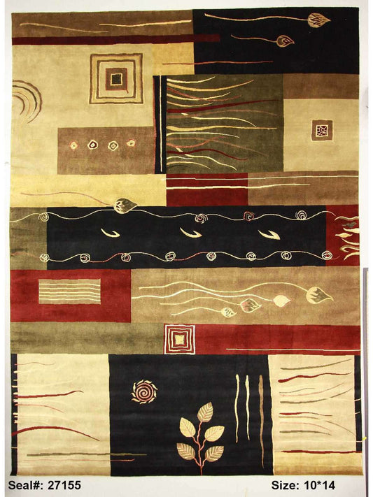 Modern Multi F-6 10x14 Hand Knotted Area Rug from India