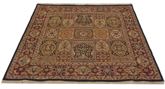 Traditional Black DHOOM 6ft Square Hand Knotted Area Rug from India