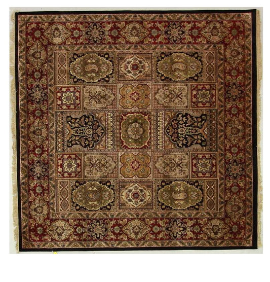 Traditional Black DHOOM 6ft Square Hand Knotted Area Rug from India