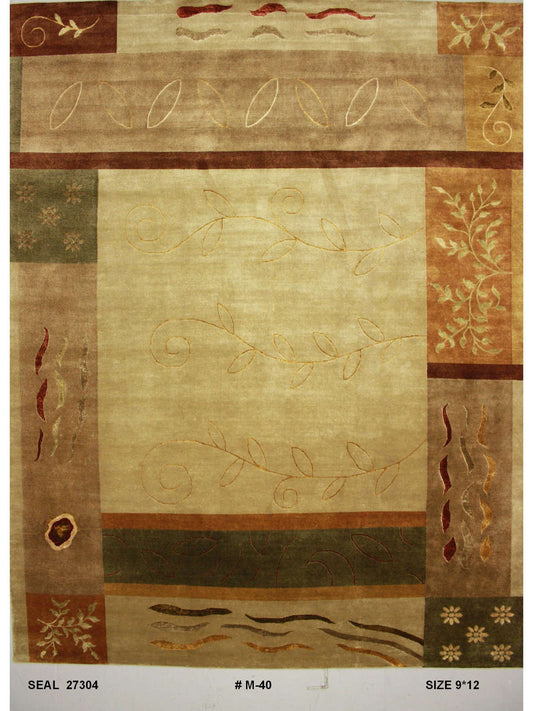 Traditional Pastle M-40 9x12 Hand Knotted Area Rug from India