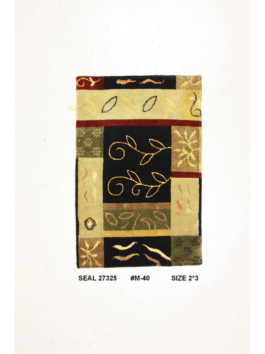 Traditional Black M-40 2x3 Hand Knotted Area Rug from India