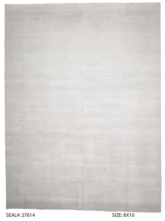Modern Silver GRASS 7x10 Hand Knotted Area Rug from India