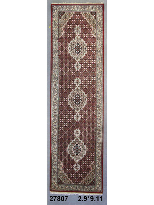 Traditional Red TABRIZ 10ft Runner Hand Knotted Area Rug from India