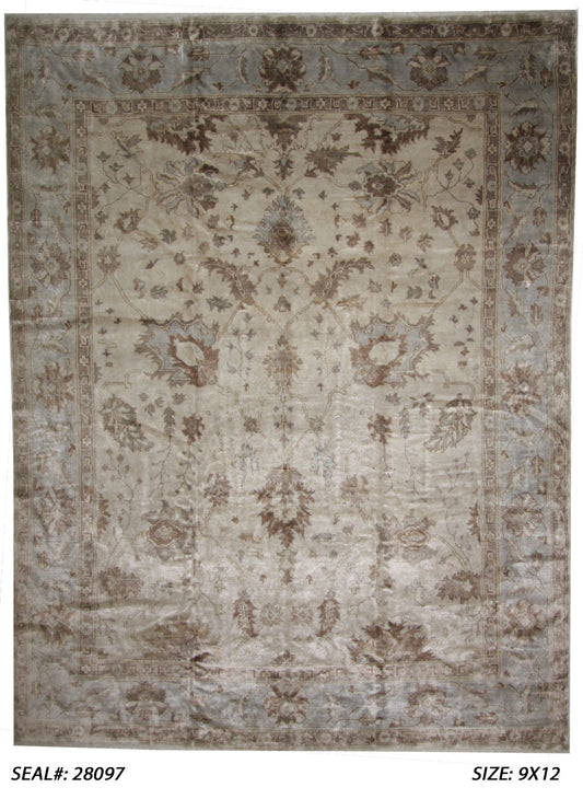 Traditional Beige OUSHAK 9x12 Hand Knotted Area Rug from India