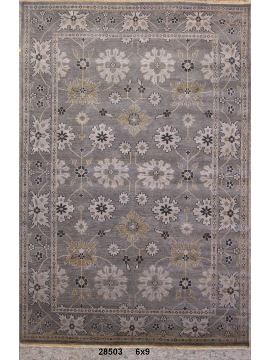 Traditional Grey H-27 6x9 Hand Knotted Area Rug from India