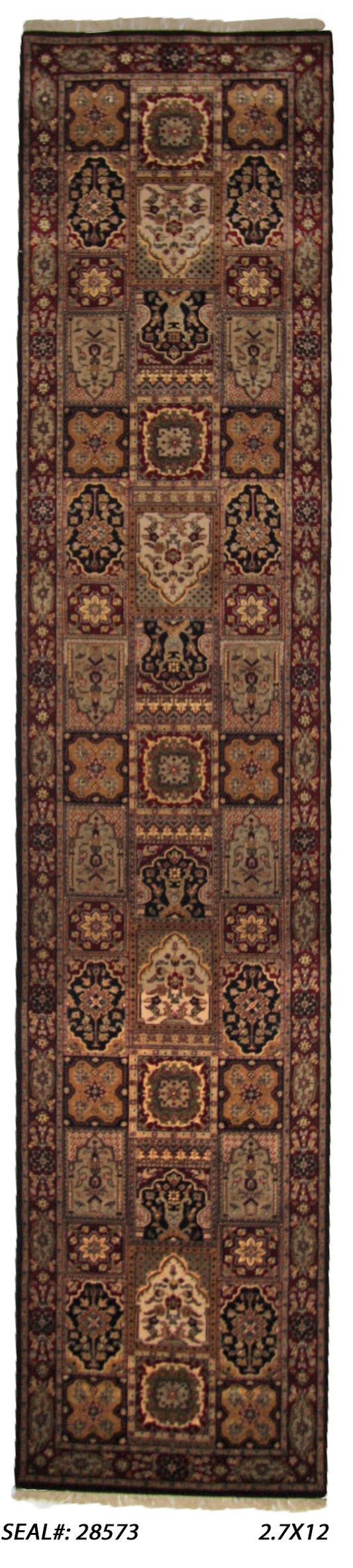 Traditional Black DHOOM 12ft Runner Hand Knotted Area Rug from India
