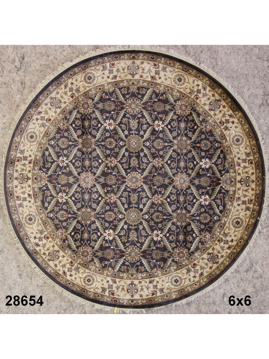 Traditional Black 1110 6ft Round Hand Knotted Area Rug from India
