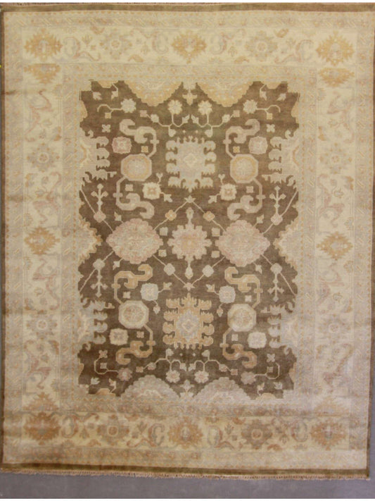Traditional Brown OUSHAK 8x10 Hand Knotted Area Rug from India