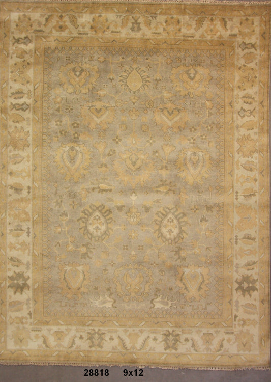 Traditional Silver OUSHAK 9x12 Hand Knotted Area Rug from India