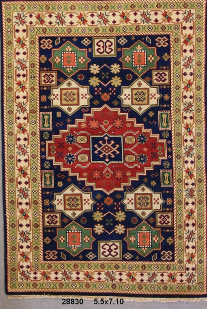 Traditional Navy KAZAK 5x8 Hand Knotted Area Rug from India