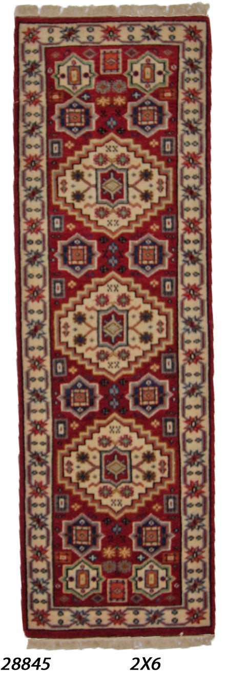 Traditional Red KAZAK 6ft Runner Hand Knotted Area Rug from India