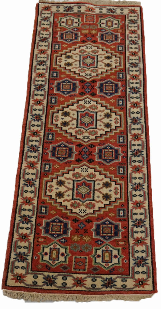 Traditional Rust KAZAK 6ft Runner Hand Knotted Area Rug from India