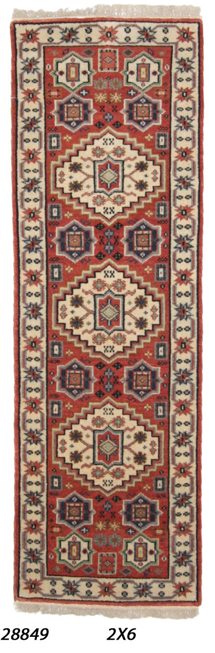 Traditional Rust KAZAK 6ft Runner Hand Knotted Area Rug from India