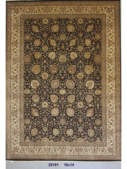 Traditional Black 105 10x14 Hand Knotted Area Rug from India