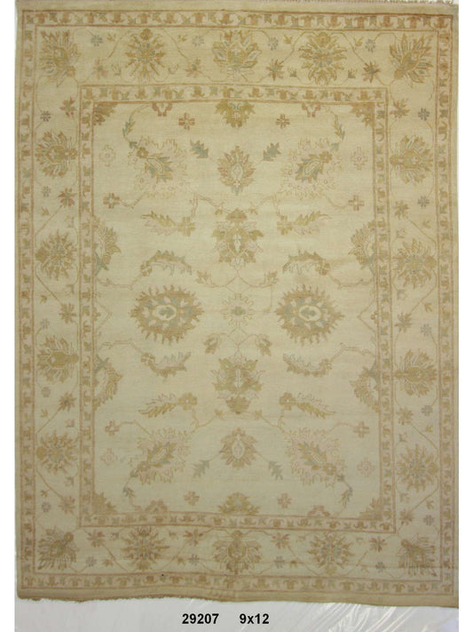 Traditional Beige OUSHAK 9x12 Hand Knotted Area Rug from India