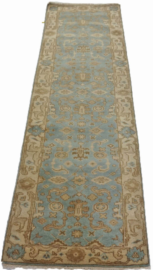 Traditional L.Blue SE-01 10ft Runner Hand Knotted Area Rug from India